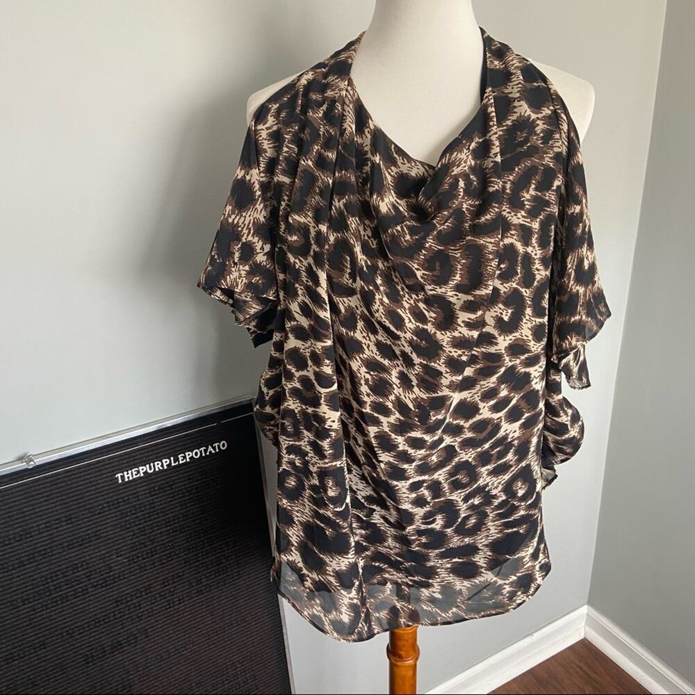 Andrew Charles Animal Print Cold Shoulder Flowy Blouse Size XS